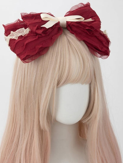 Beige Lace Lolita Red Multi-Layered Bow Hairclip Sweet