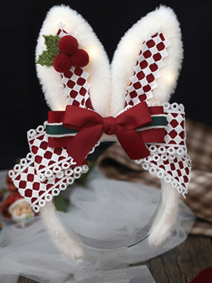 Light-up Bowknot Lolita Plush Ear Bunny Christmas KC
