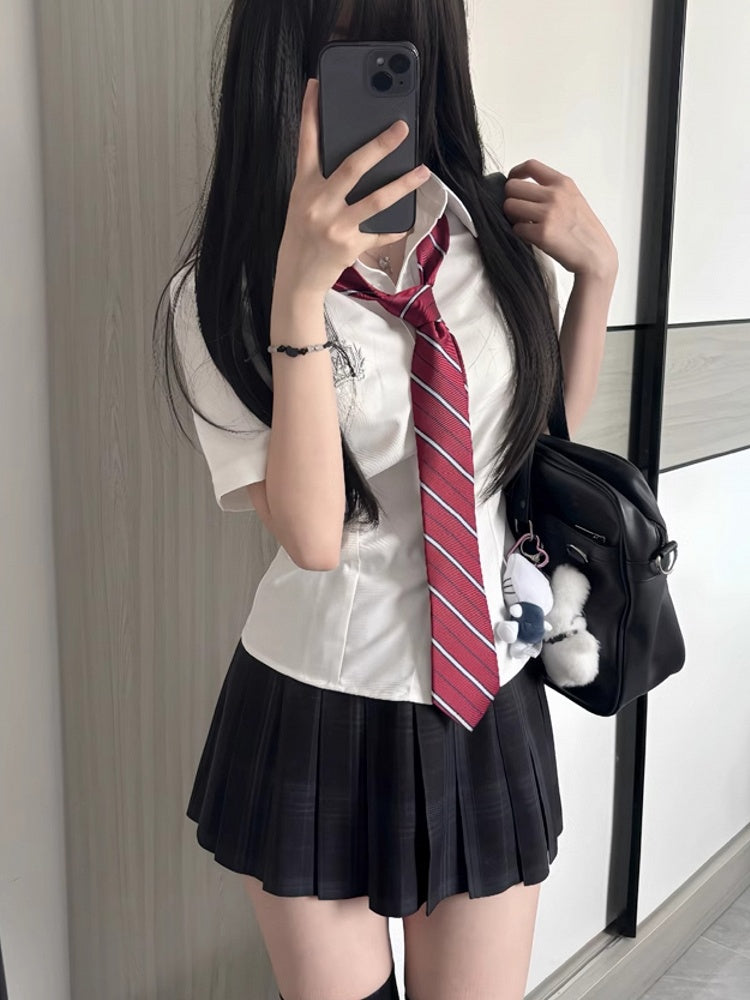 Black Pleated 42CM JK Pattern Uniform Plaid Skirt
