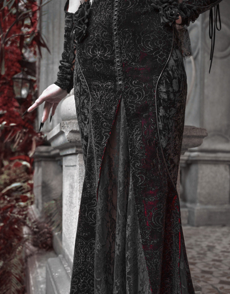 Tief romantisches Meerjungfrauenkleid mit herzförmigem V-Ausschnitt und Vampir-Gothic-Ausschnitt