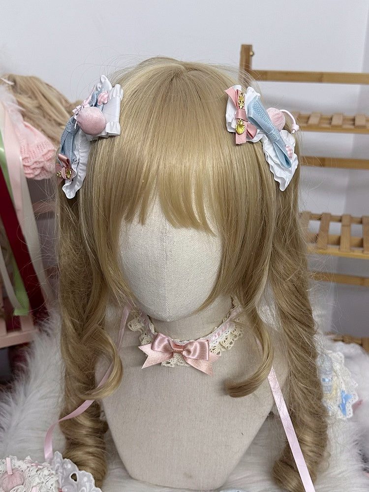 Hairclips with Charm Lolita Blue/Brown Bow Golden Sweet