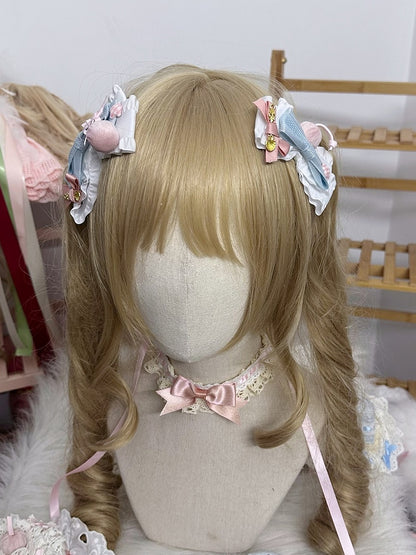 Hairclips with Charm Lolita Blue/Brown Bow Golden Sweet