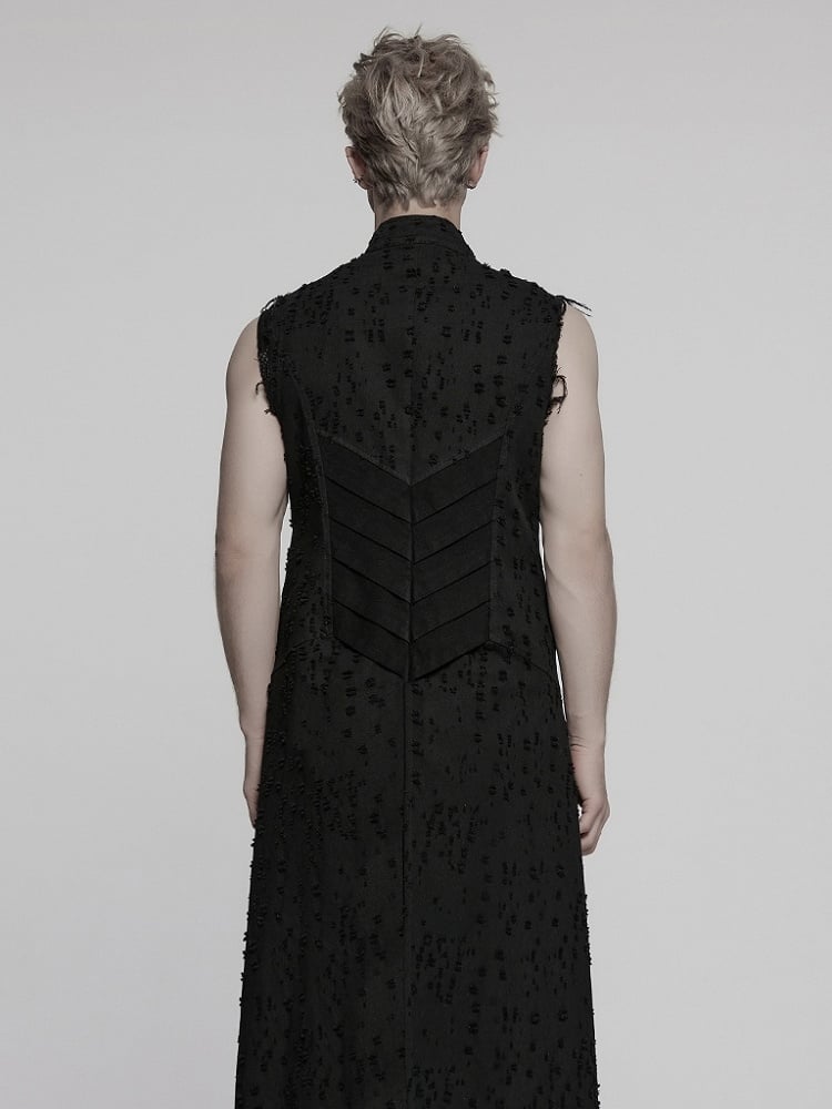 Black Men's Punk Structure Long Vest