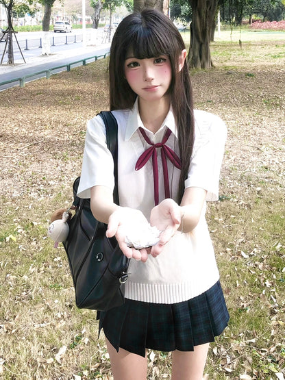 Green Pleated Pattern Skirt Plaid JK Uniform 39CM