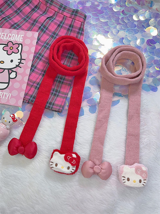 Rot/Pinker Strickschal im Y2K-Kätzchen-Design