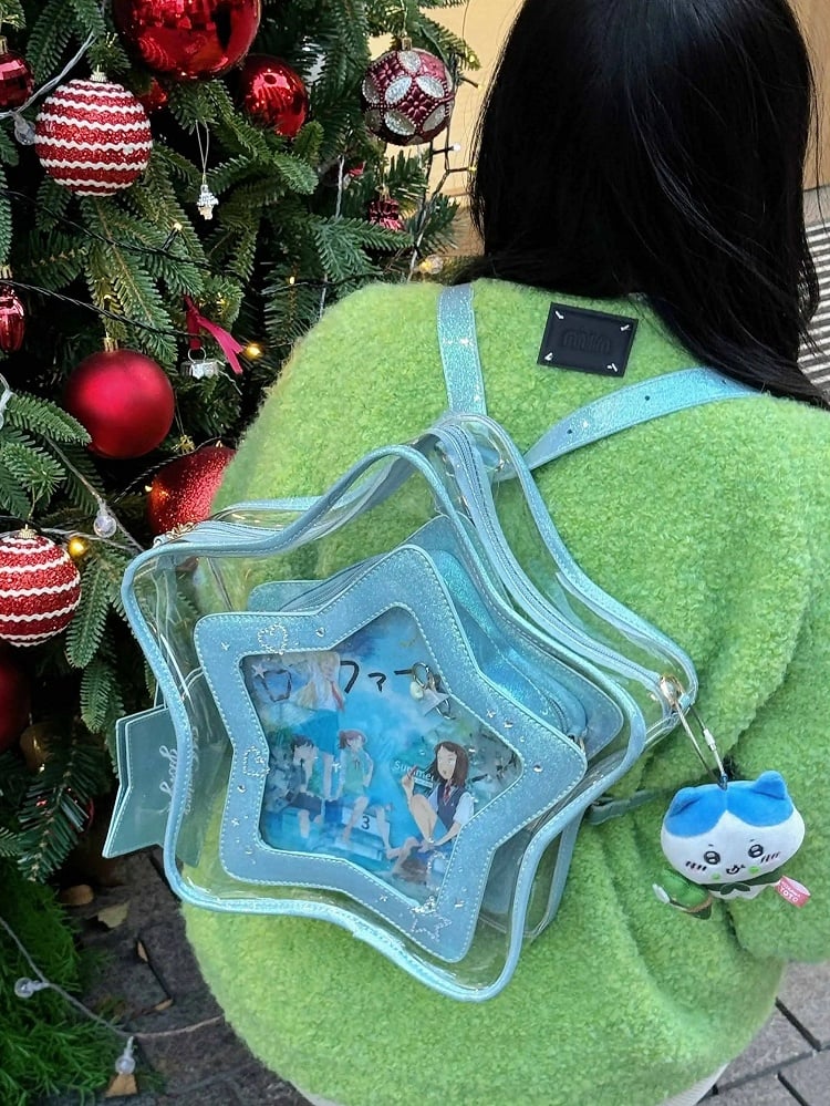 星型痛バッグ PU 取り外し可能なバッジ付き ブルーチャームセット