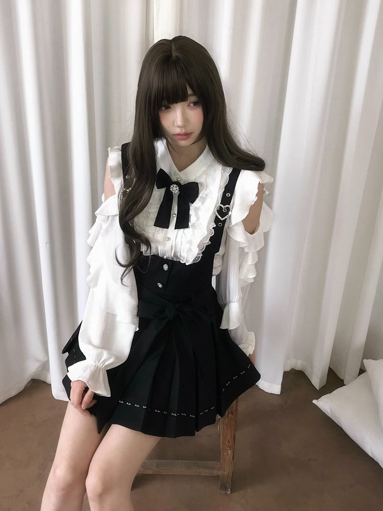 Black Jirai Pleated Overall Skirt Kei