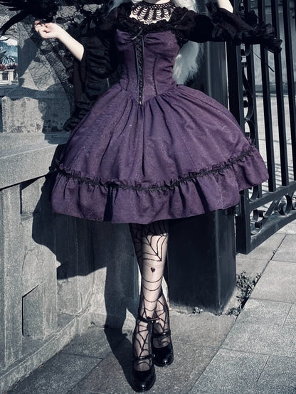 Gothic Purple Dress Straps Jumper Waist Spaghetti Skirt Corset Lolita
