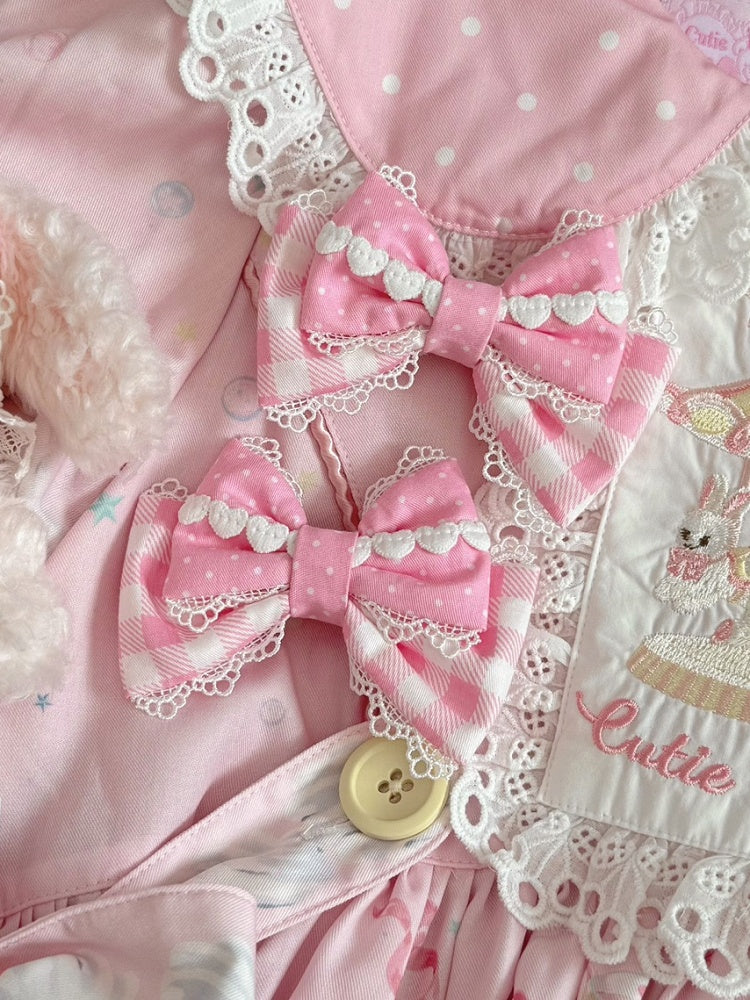 Pattern Hairclip Pink And Plaid Details Heart Polka-dot Bowknot