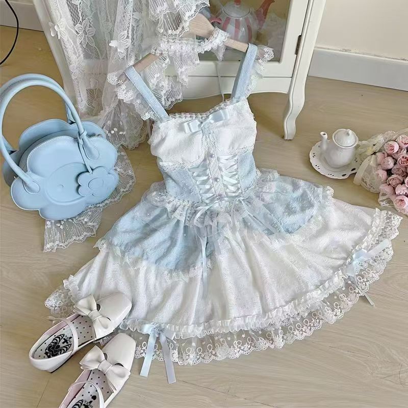 Lolita Sweet Princess Lace JSK Cake Dress – Ballet Bow Suspender Gown