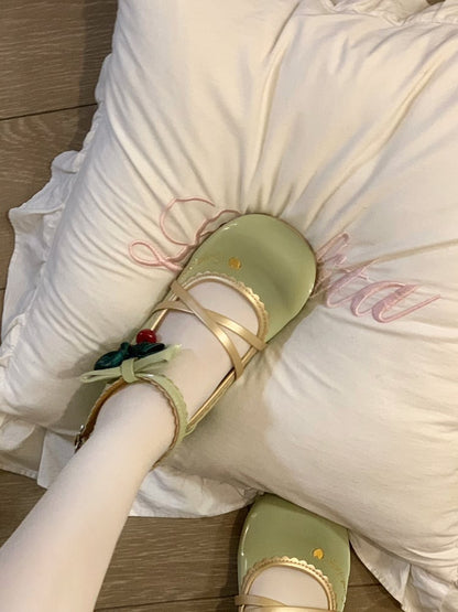 Shoes Grass - Edges Delicate Lolita Jane Scalloped Green Mary Sweet Motifs Cherry