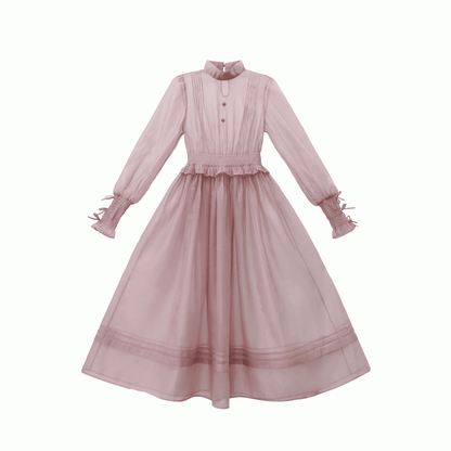 Manschetten Elastisches Mesh-Kleid Altrosa Elegante Details mit Bischofsärmeln Schleife