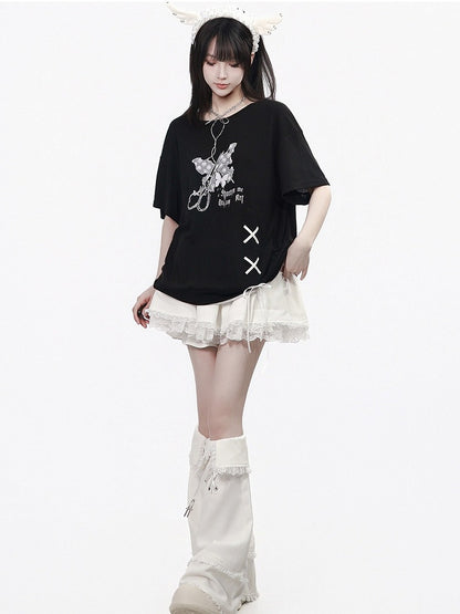 White Lace Trim Mini Skirt - PINK SAVIOR