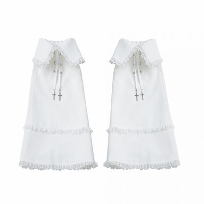 White Cuff Leg Warmers with Lace & Cross Charm - PINK SAVIOR