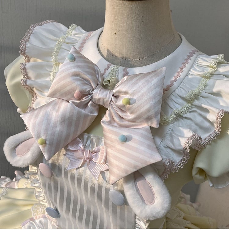 Ärmeln Gelb Lolita Kleid Süße Maid Thema Bunny Puff Rosa und
