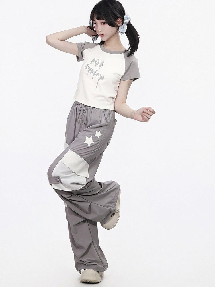 Cool-Touch Star Print Pleated Trousers - PINK SAVIOR