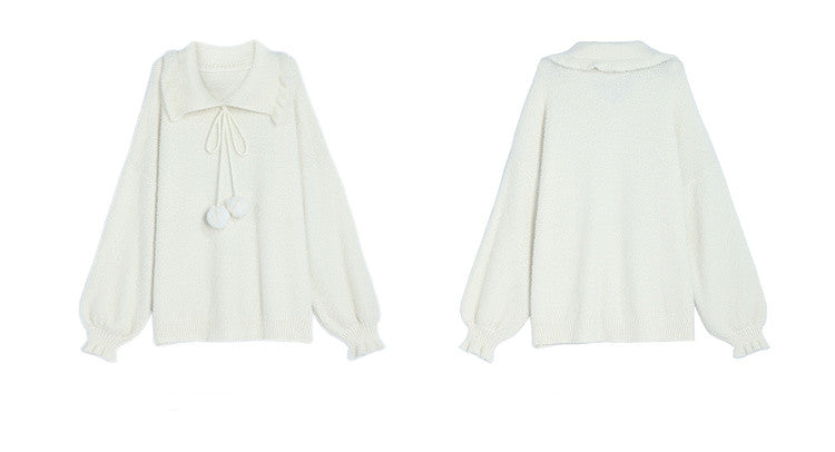 Weißer Pullover mit Pompons-Dekor