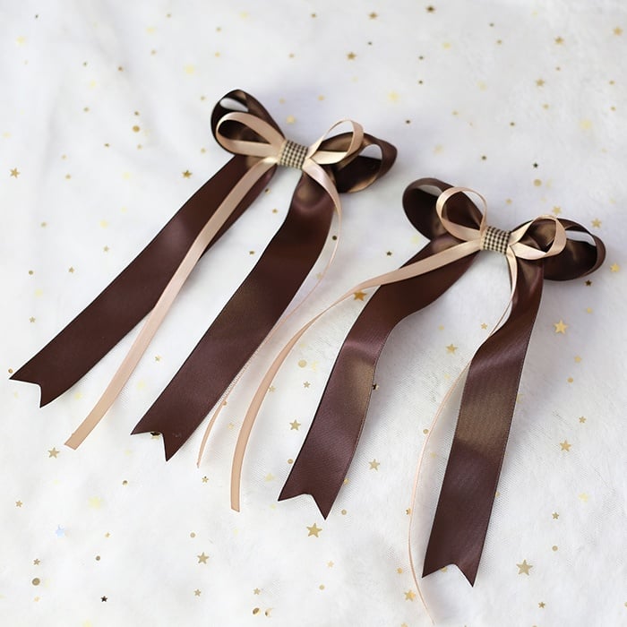 Bowknot Pair Hairclips Beige Ribbon Brown Cute of A