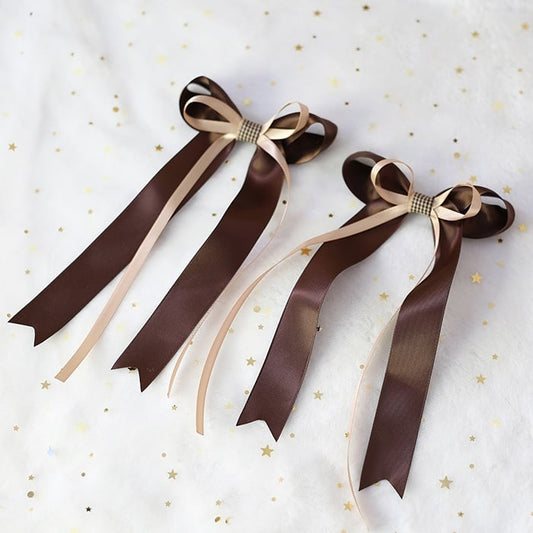 Bowknot Pair Hairclips Beige Ribbon Brown Cute of A