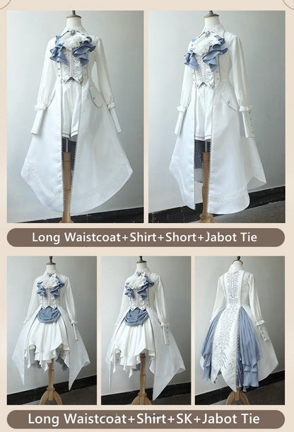 Waistcoat Prince Ouji Tie Tailcoat Siren Jabot Vest Embroidery Dark with Long Lolita White Ribs