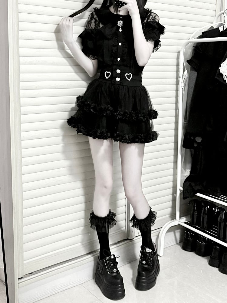 Blouse Kei Jirai White / Buttons with Black Heart