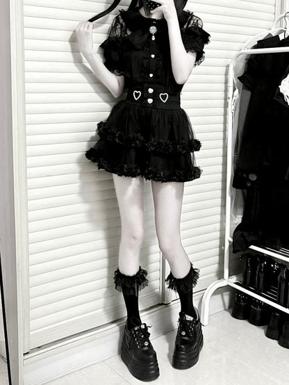 Blouse Kei Jirai White / Buttons with Black Heart