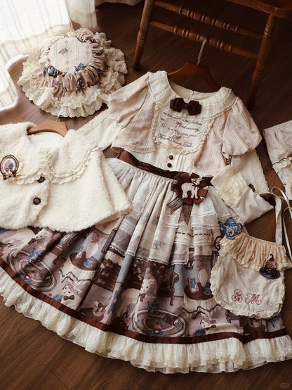 Trims Beige with Dress Brown Lolita Round Print Home Sheep's Sweet Neck Lace