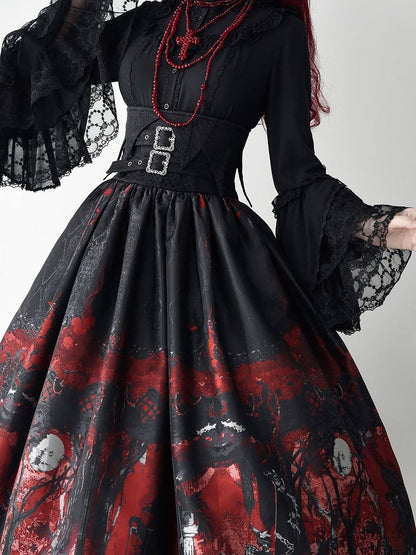 High Skirt Gothic Lolita Belt Corset Waist Black Red