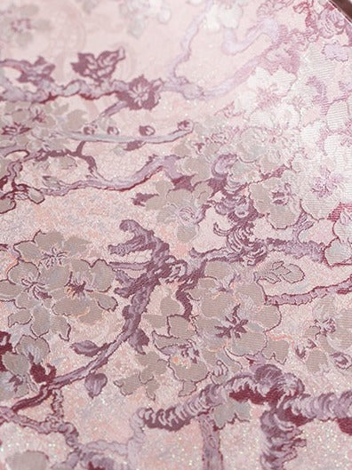Pink Long Mamian Skirt with Floral Pattern Details - Yimu Walnut