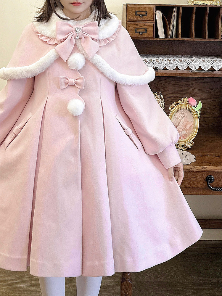 Elegant Cape and Collar Coat Peter Detachable Kei Long Plush Pan Pink with Jirai