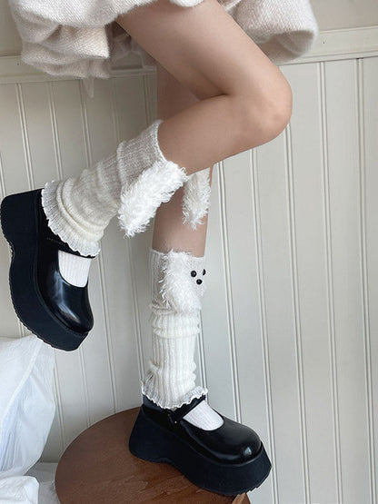 Leg Ribbed Warmers White Puppy Colors: Plush-Accented (4