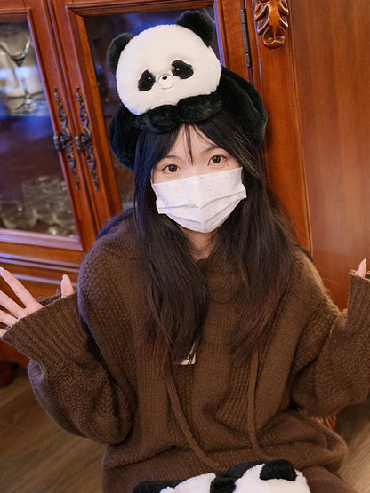 Black And White Cute Panda Plush Hat