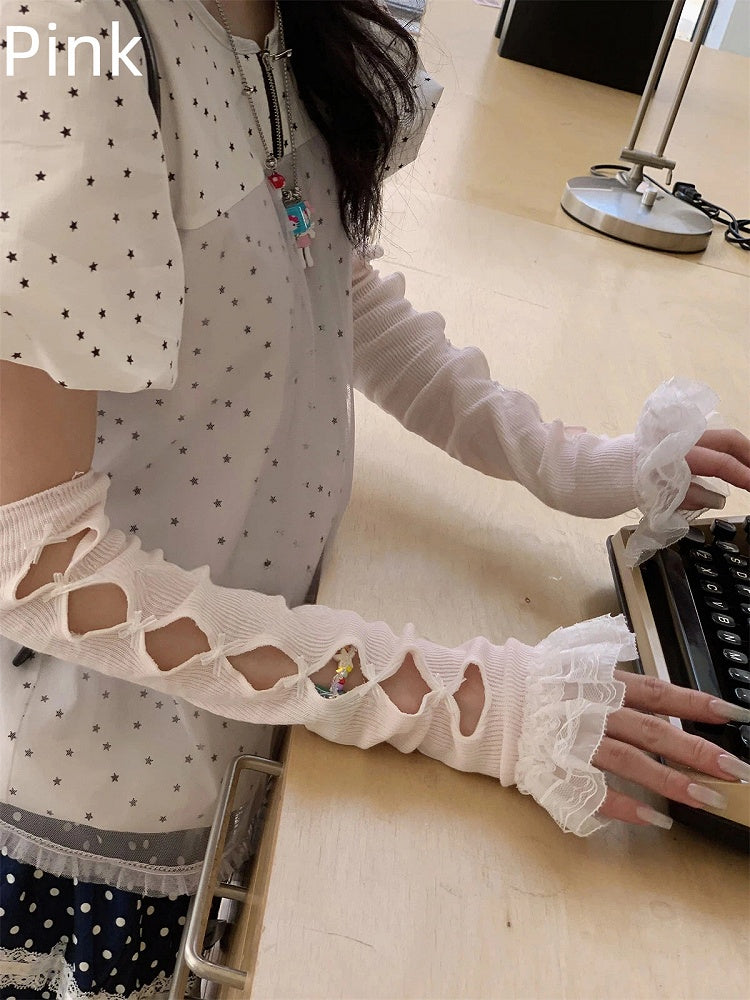 Ribbed Versatile Bow (Sweet Leg Style) Cutout Arm Warmers