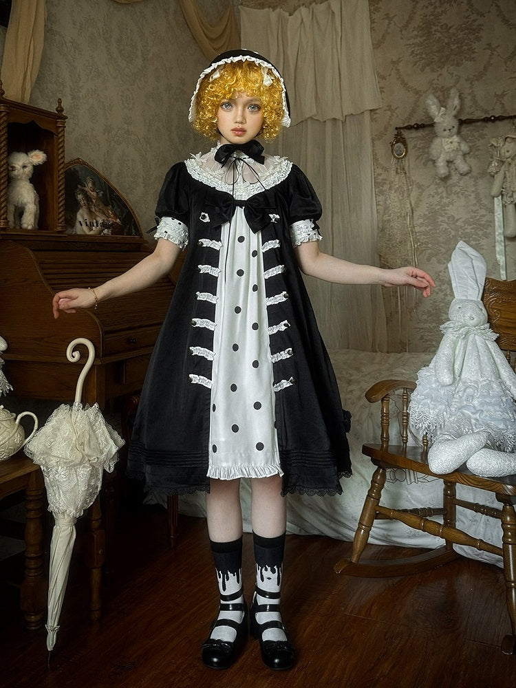 Vintage Gothic Puff Sleeve Lolita Doll Dress with Polka Dot and Lace - Charing Cross