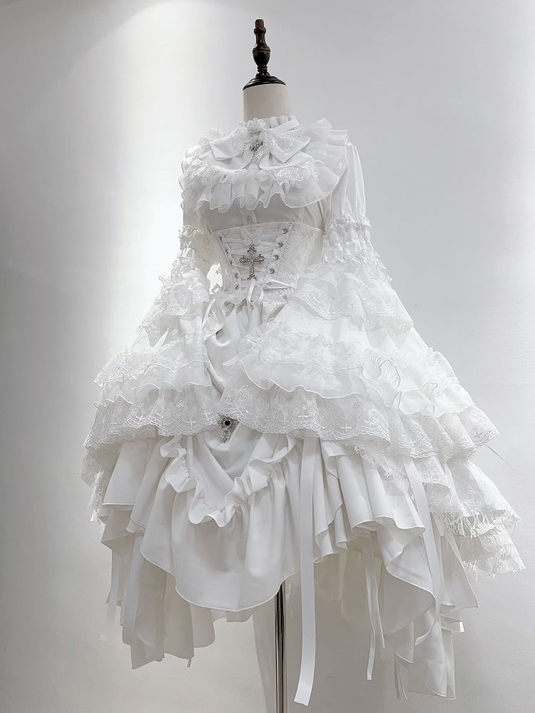 Shiro All Layered White Sleeves Gothic Shirt Lolita with Bell Bowtie