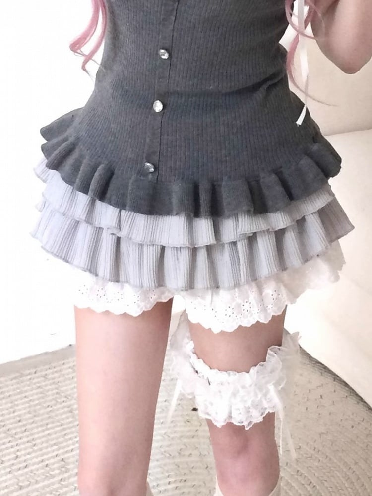 Lace Tiered Hem with Light Skirt Elegant Gray