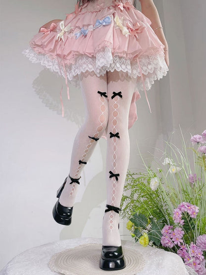 Pantyhose Styles) Bow Cutout Lolita Semi-Sheer (6 Style
