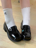 Style Mid-heel Black Preppy Loafers Round-Toe