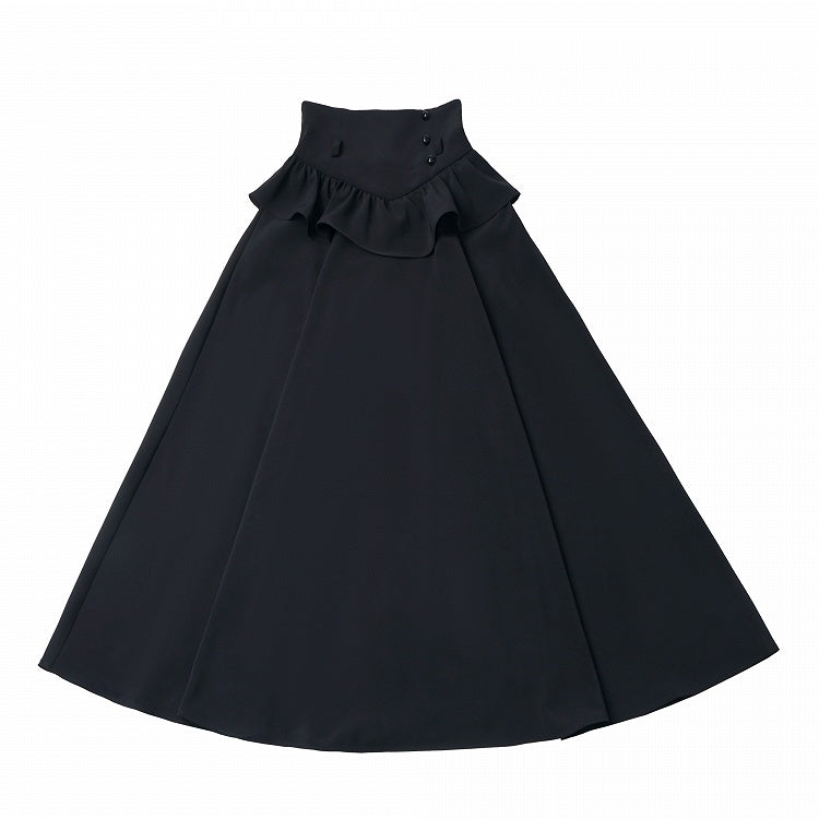 Black Ruffle Trim Long Skirt - PINK SAVIOR