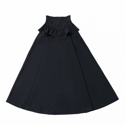 Black Ruffle Trim Long Skirt - PINK SAVIOR