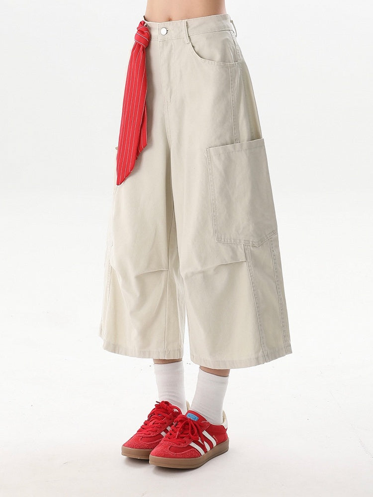 Shorts Loop Wide-Leg Scarf with Belt Beige Tie