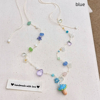 Y2K Blau/Rot/Lila Süße Halskette Pilz Perlen