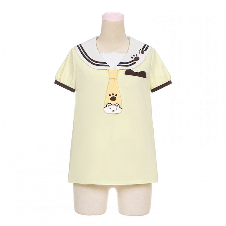 Yellow Sailor Collar Tie Design T-Shirt