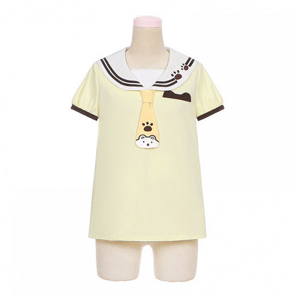 Yellow Sailor Collar Tie Design T-Shirt
