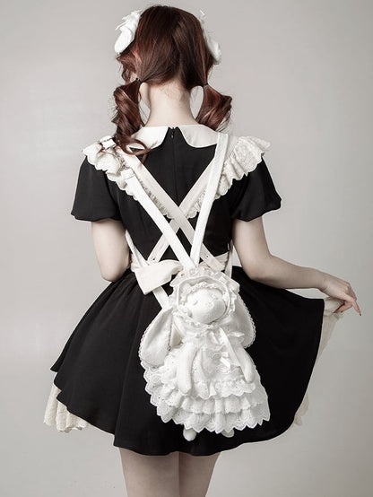 White Rosette and Bowknot Embroidery Dress + Bunny Ears Hat