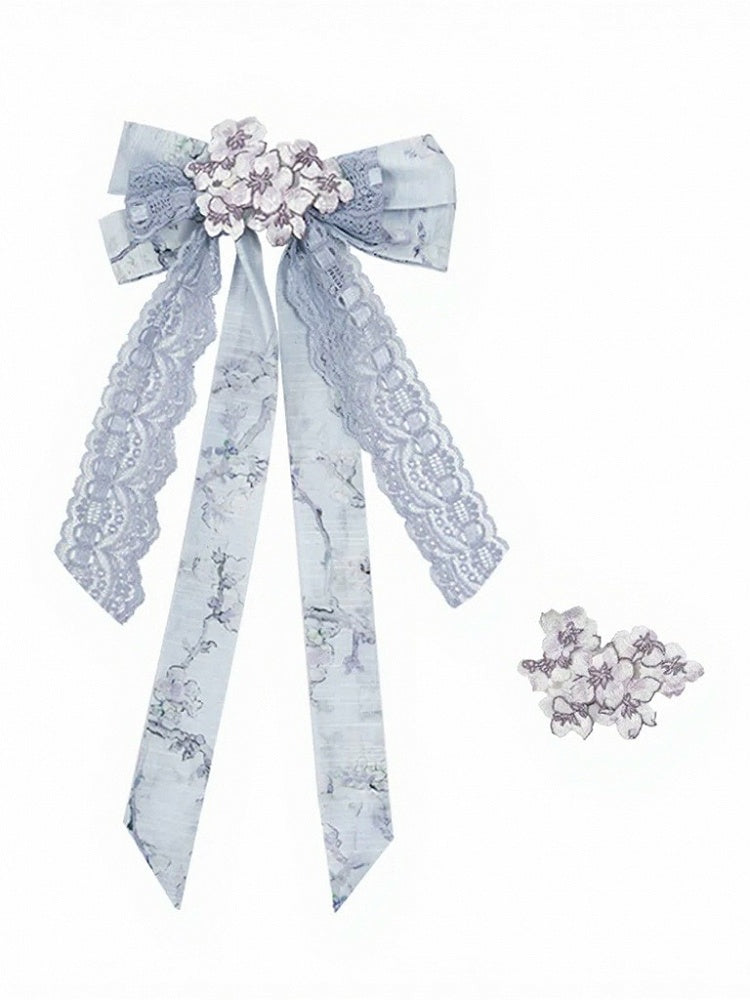 Bow Lace Trim Accessory Set with Floral Embroidered Hair Clips - Yimu Walnut