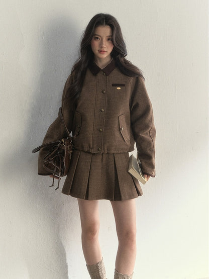 Jacket Retro Houndstooth Double-Sided Brown