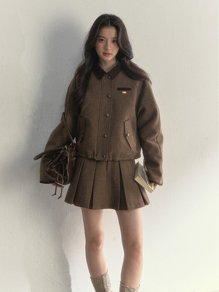 Vintage Houndstooth Brown Skirt