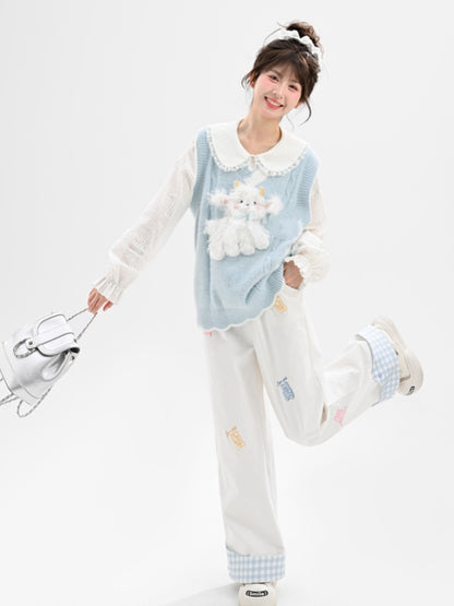 Yume Kawaii Blue Knitted Vest with Plush Lamb at Front