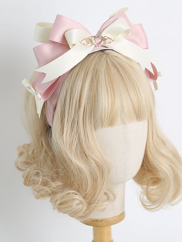 Cute Pink Bowknot Heart Beige with Lolita Decoration KC